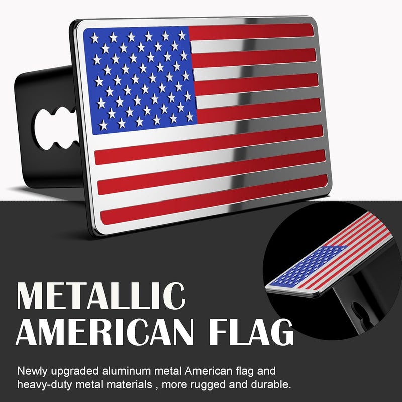 OGYE 2 Inch Trailer Hitch Cover with American Flag, Heavy Metal Trailer Hitch Cover Fit for 2 Inch Hitch Receivers,3 * 5" Blue/Red/Chrome - Image 2